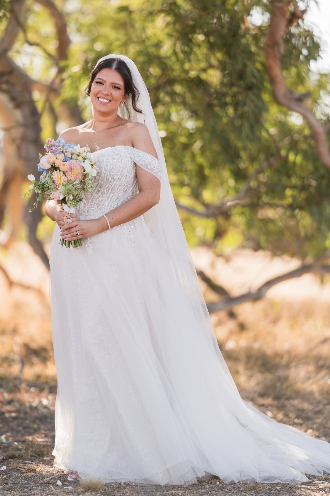 Bride with veil in golden light