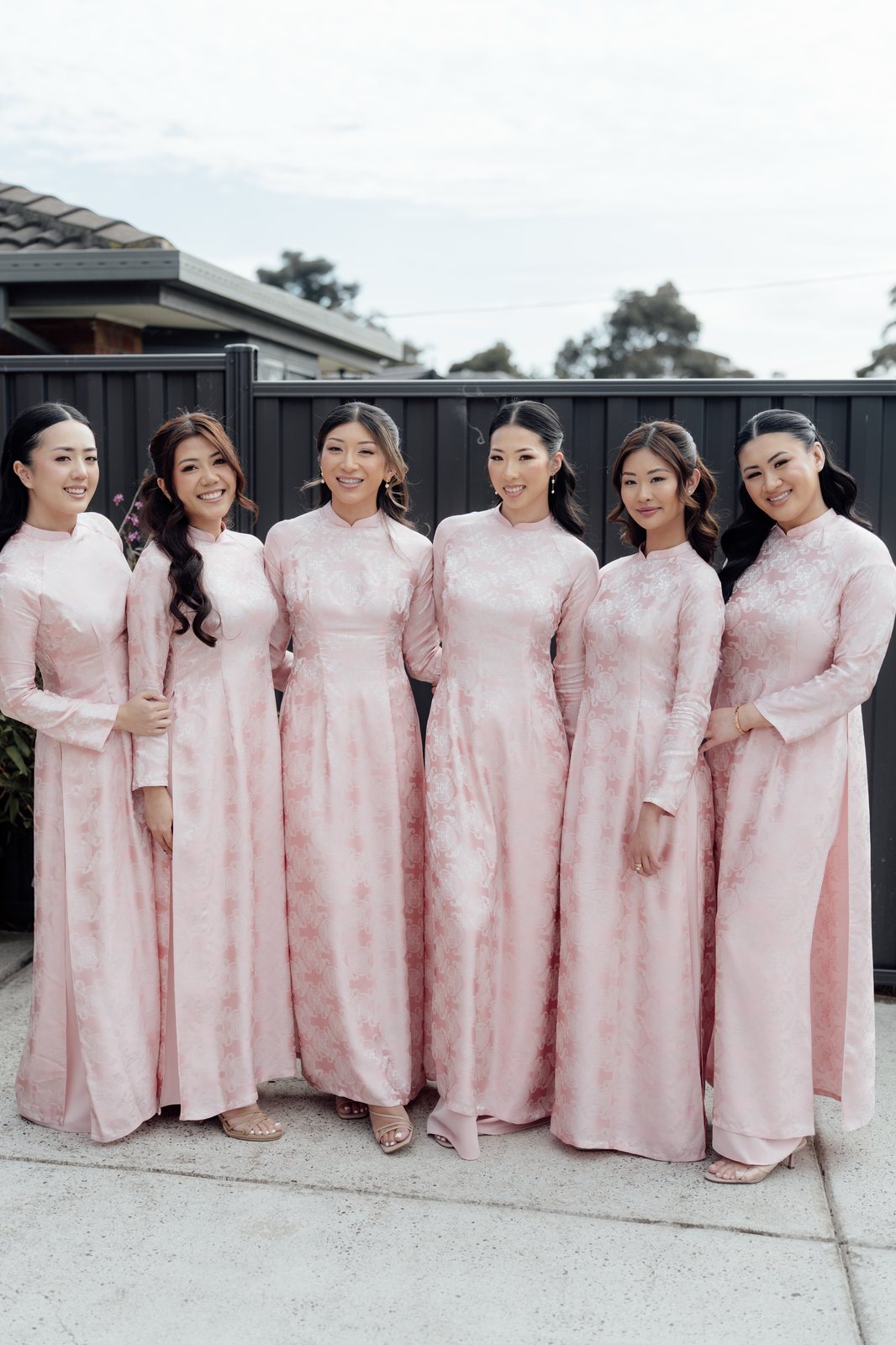 Bridesmaids in pink ao dai