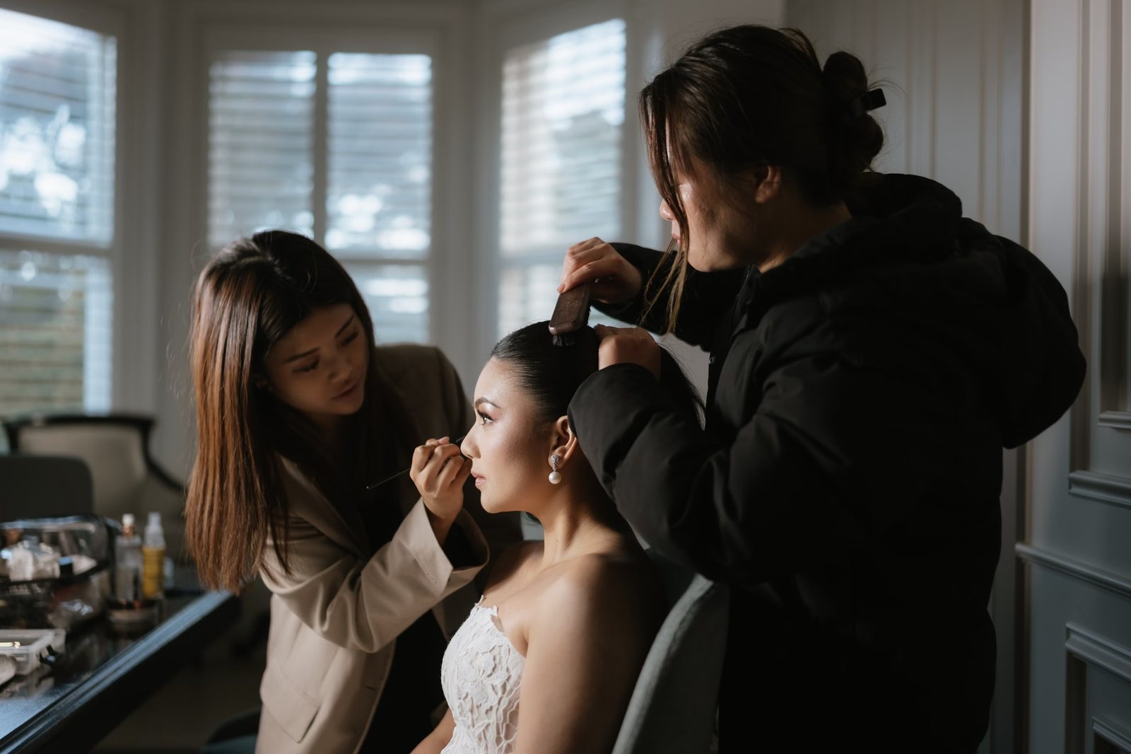 Bridal makeup being applied